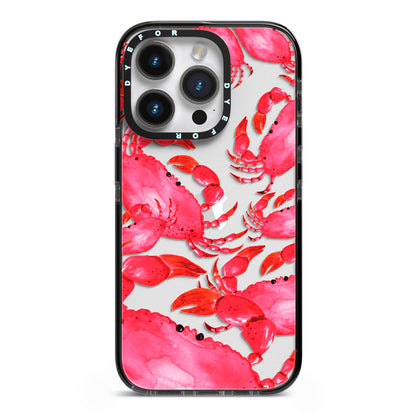 Crab iPhone 14 Pro Black Impact Case on Silver phone