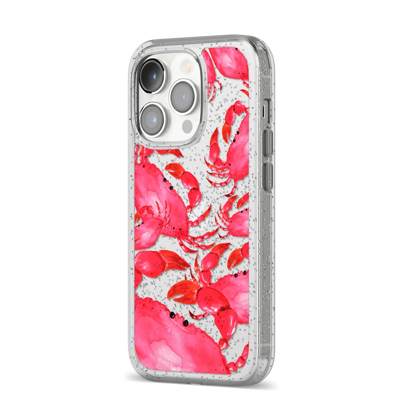 Crab iPhone 14 Pro Glitter Tough Case Silver Angled Image