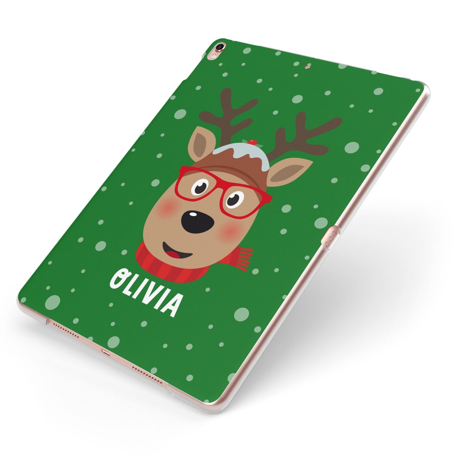 Create Your Own Reindeer Personalised Apple iPad Case on Rose Gold iPad Side View