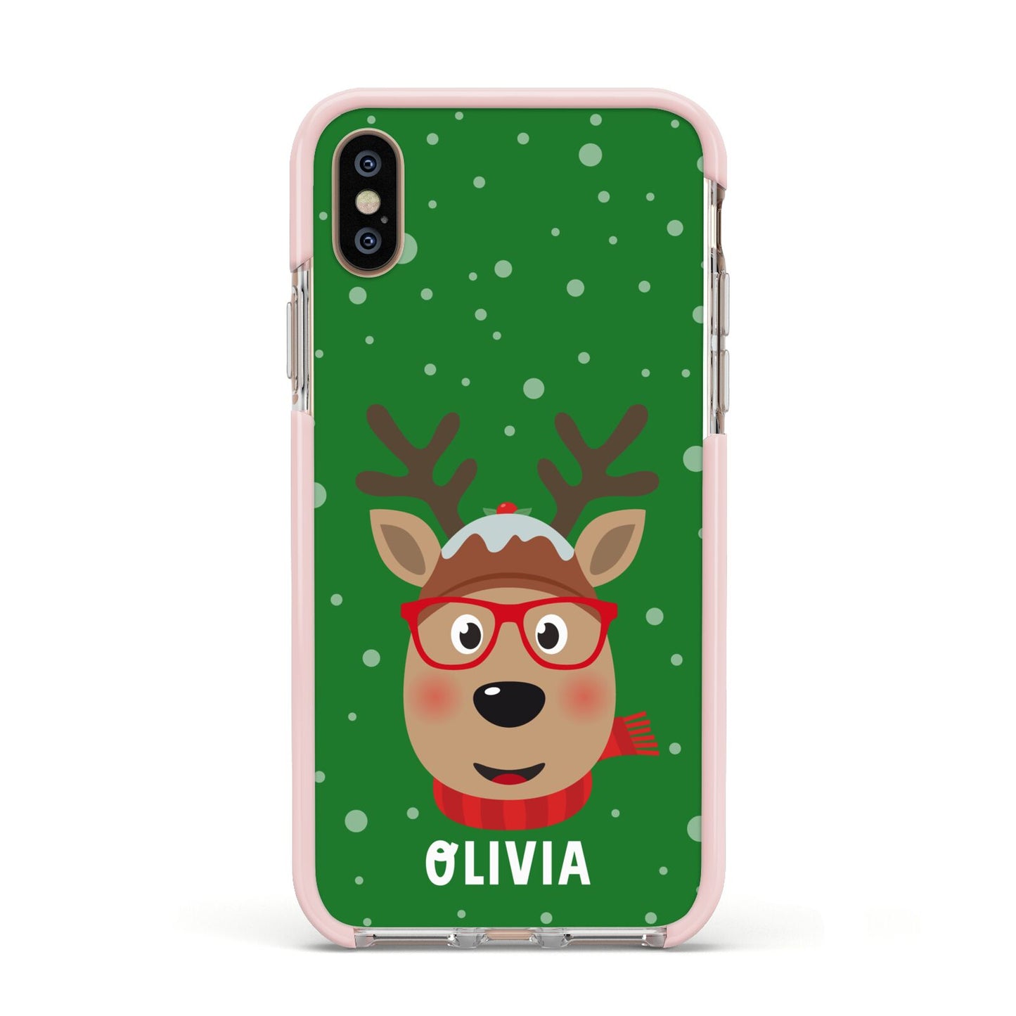 Create Your Own Reindeer Personalised Apple iPhone Xs Impact Case Pink Edge on Gold Phone