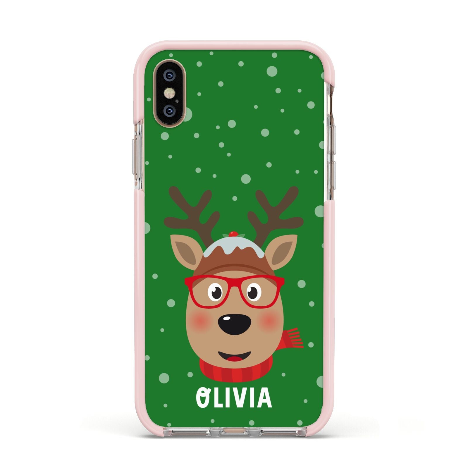 Create Your Own Reindeer Personalised Apple iPhone Xs Impact Case Pink Edge on Gold Phone