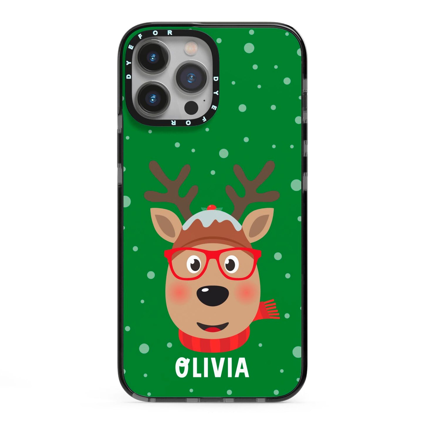 Create Your Own Reindeer Personalised iPhone 13 Pro Max Black Impact Case on Silver phone