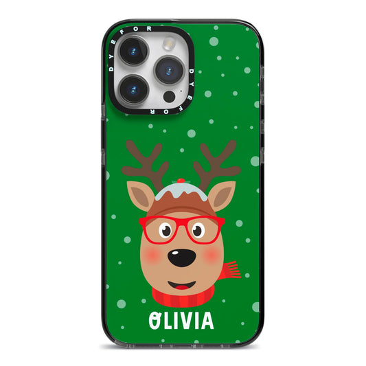 Create Your Own Reindeer Personalised iPhone 14 Pro Max Black Impact Case on Silver phone