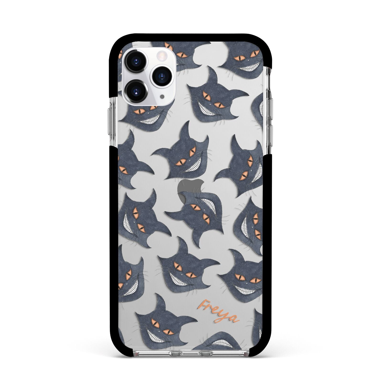 Creepy Cat Halloween Personalised Apple iPhone 11 Pro Max in Silver with Black Impact Case