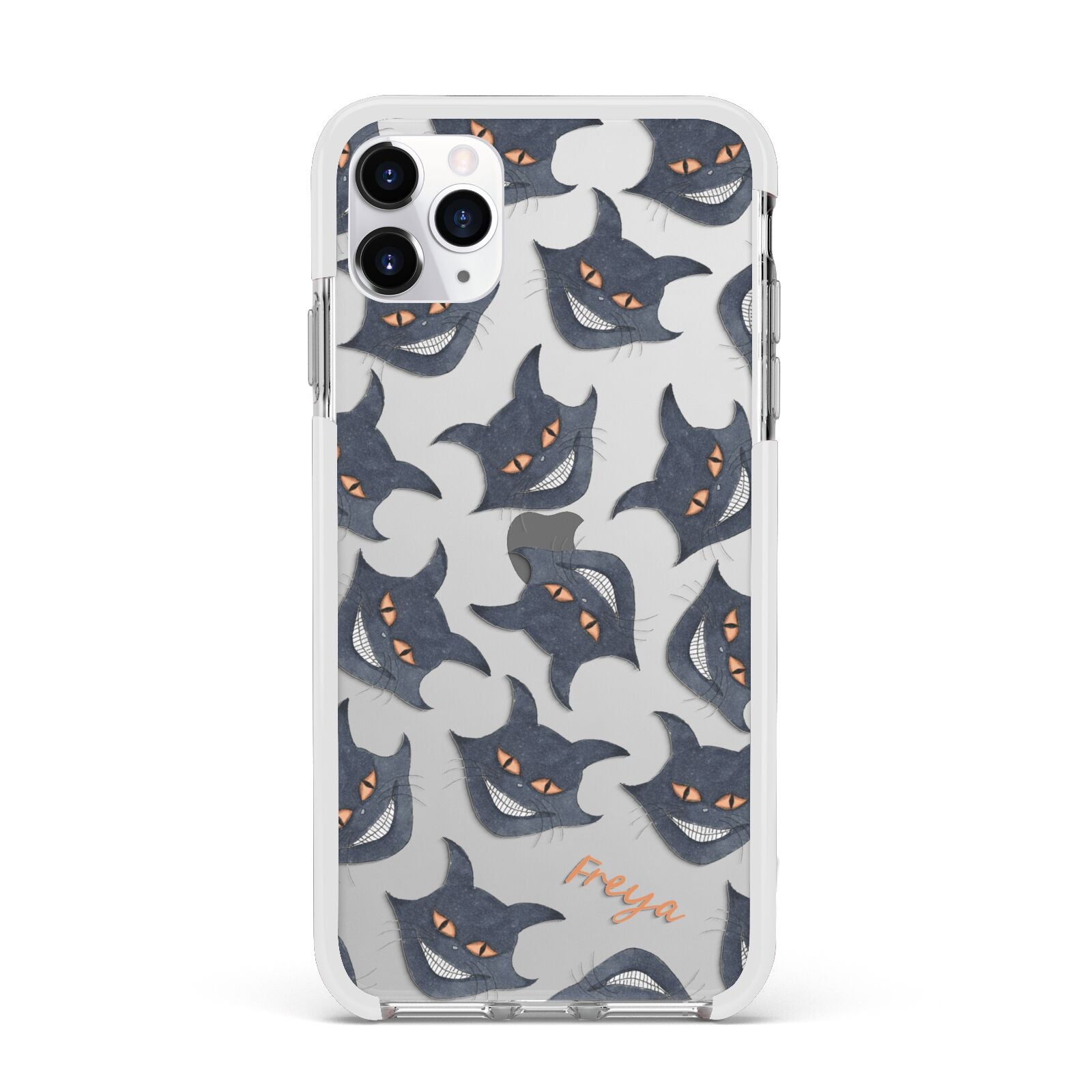 Creepy Cat Halloween Personalised Apple iPhone 11 Pro Max in Silver with White Impact Case