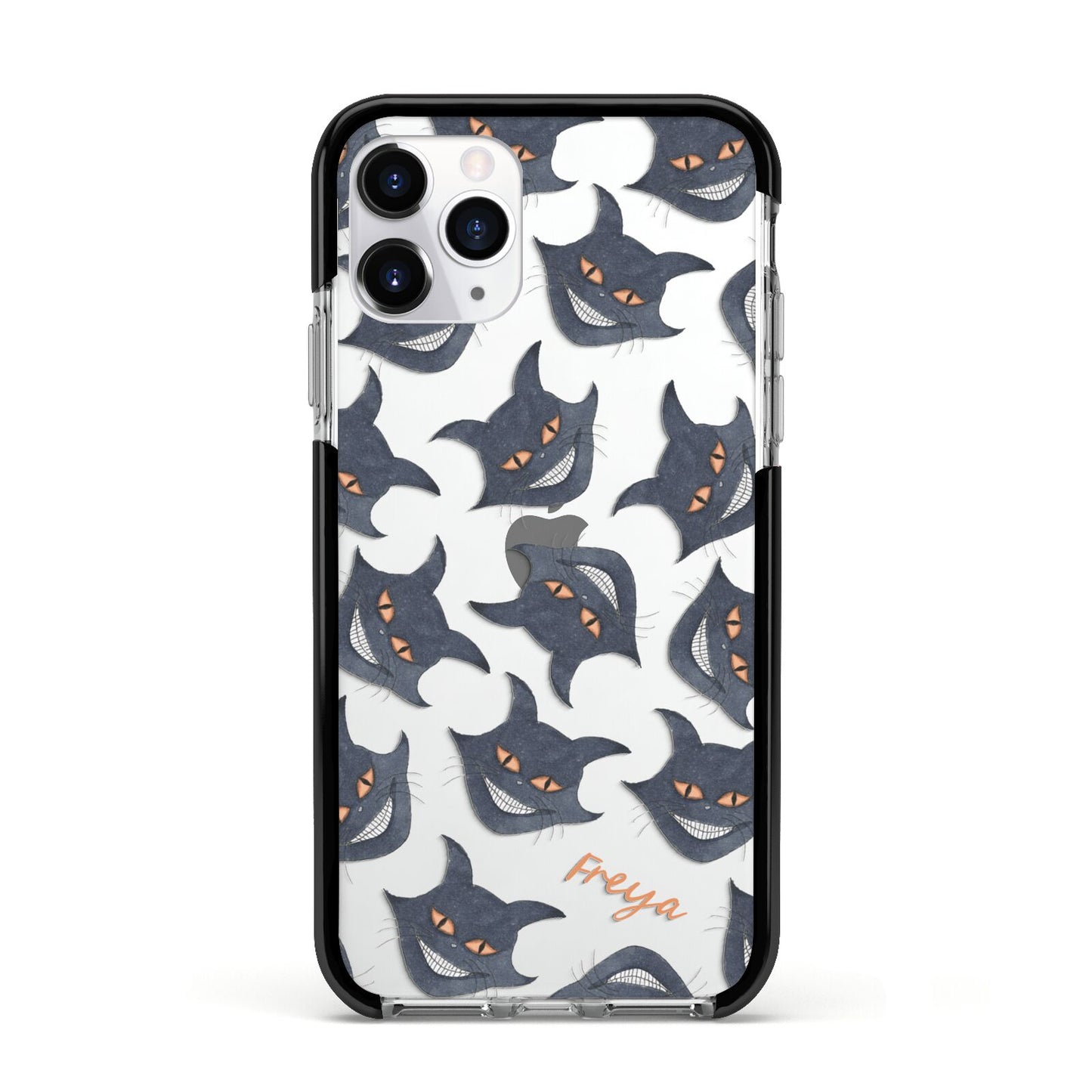 Creepy Cat Halloween Personalised Apple iPhone 11 Pro in Silver with Black Impact Case