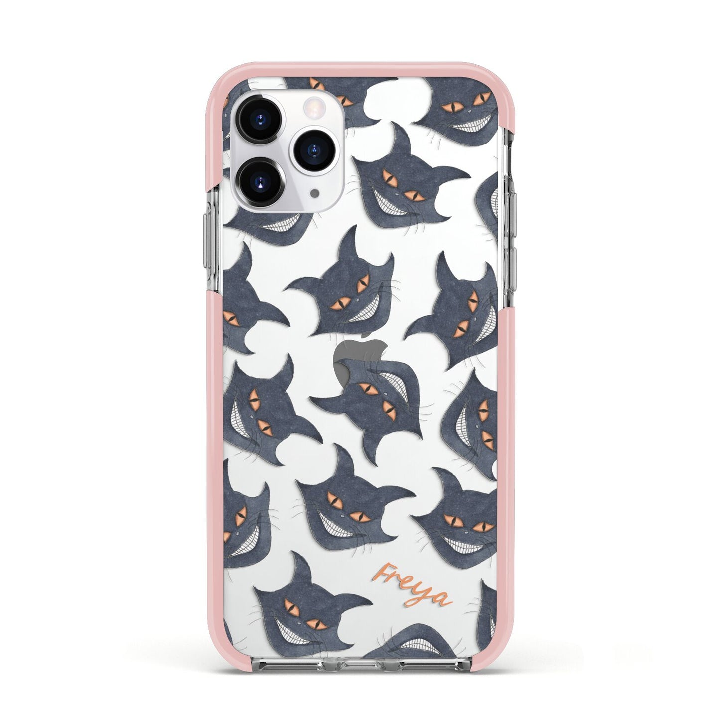 Creepy Cat Halloween Personalised Apple iPhone 11 Pro in Silver with Pink Impact Case