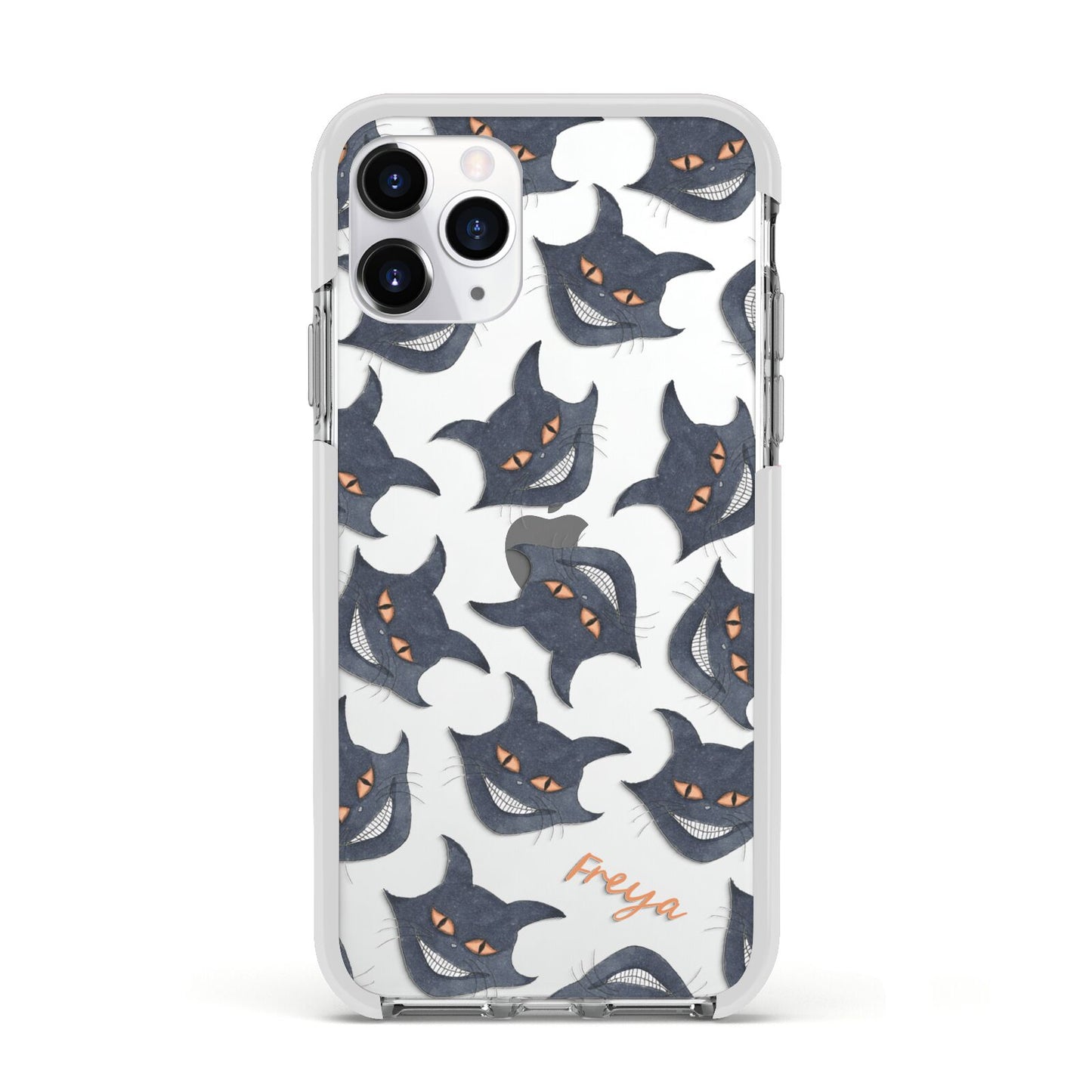 Creepy Cat Halloween Personalised Apple iPhone 11 Pro in Silver with White Impact Case