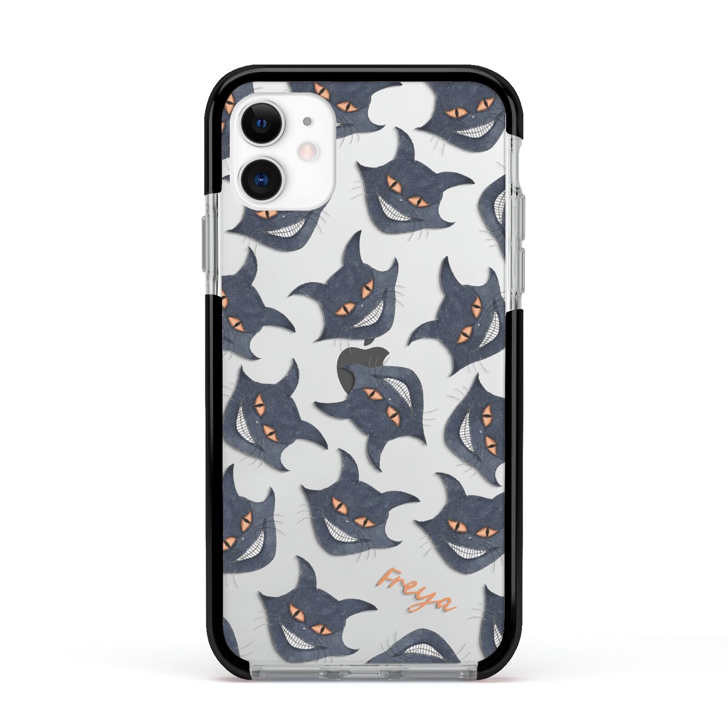 Creepy Cat Halloween Personalised Apple iPhone 11 in White with Black Impact Case