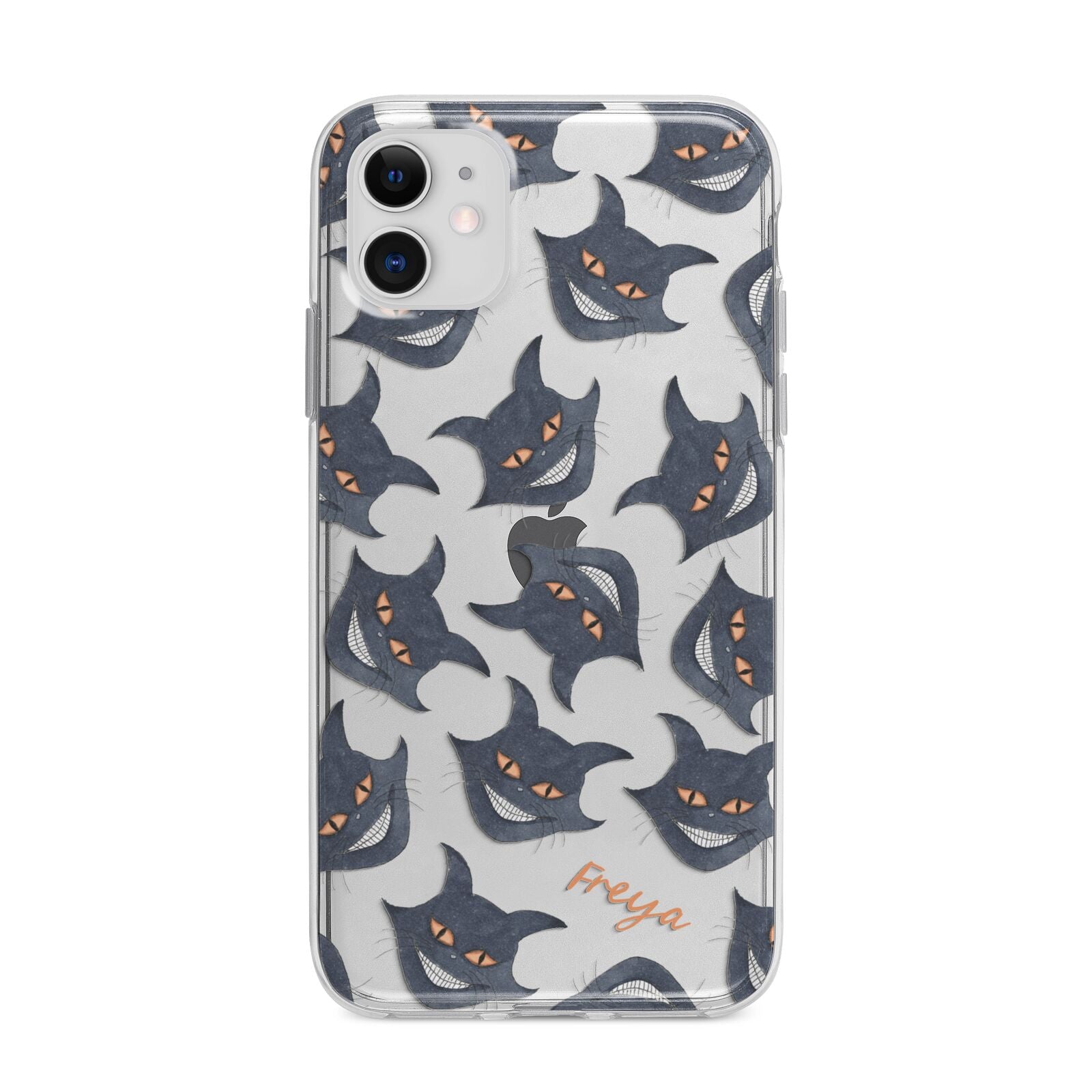 Creepy Cat Halloween Personalised Apple iPhone 11 in White with Bumper Case