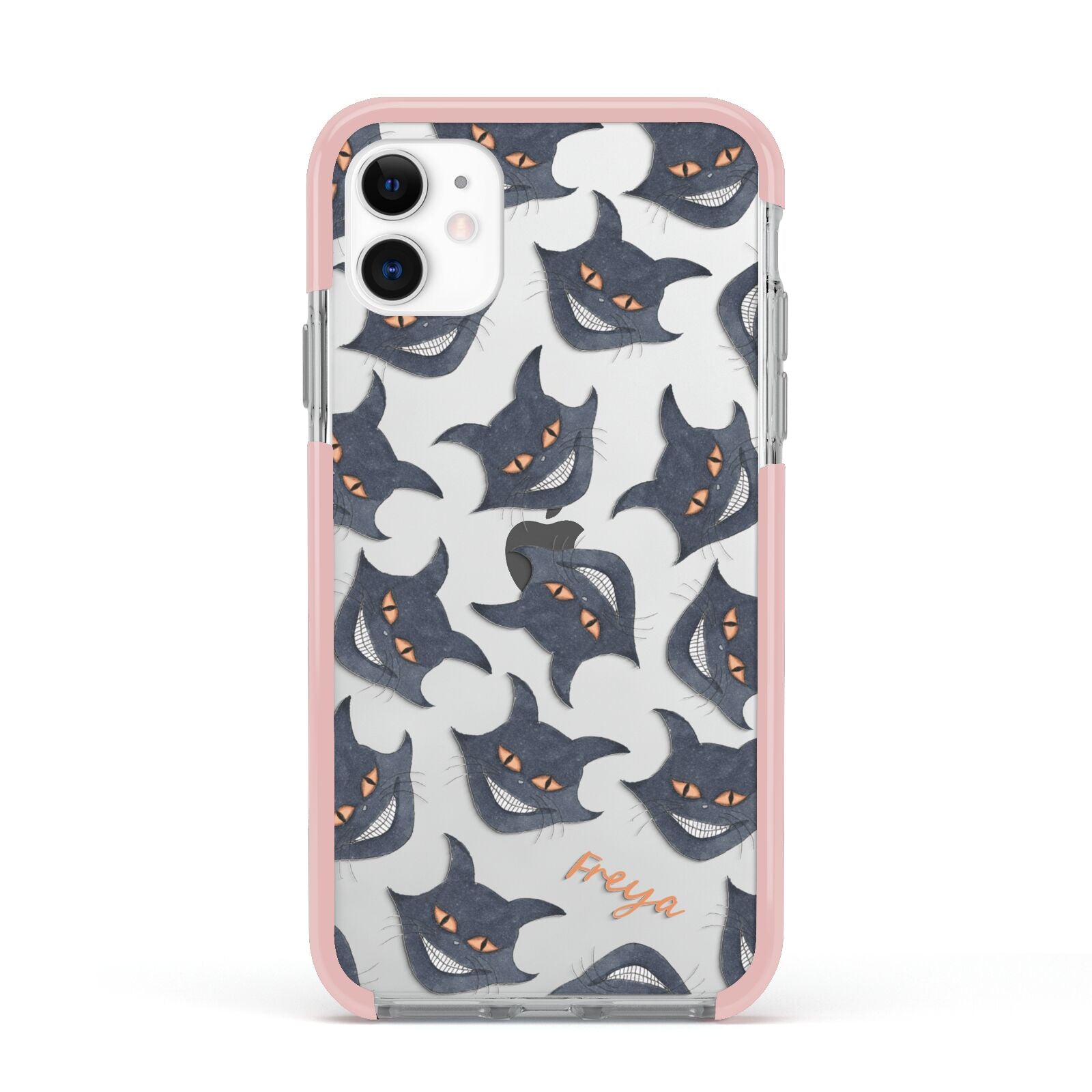 Creepy Cat Halloween Personalised Apple iPhone 11 in White with Pink Impact Case