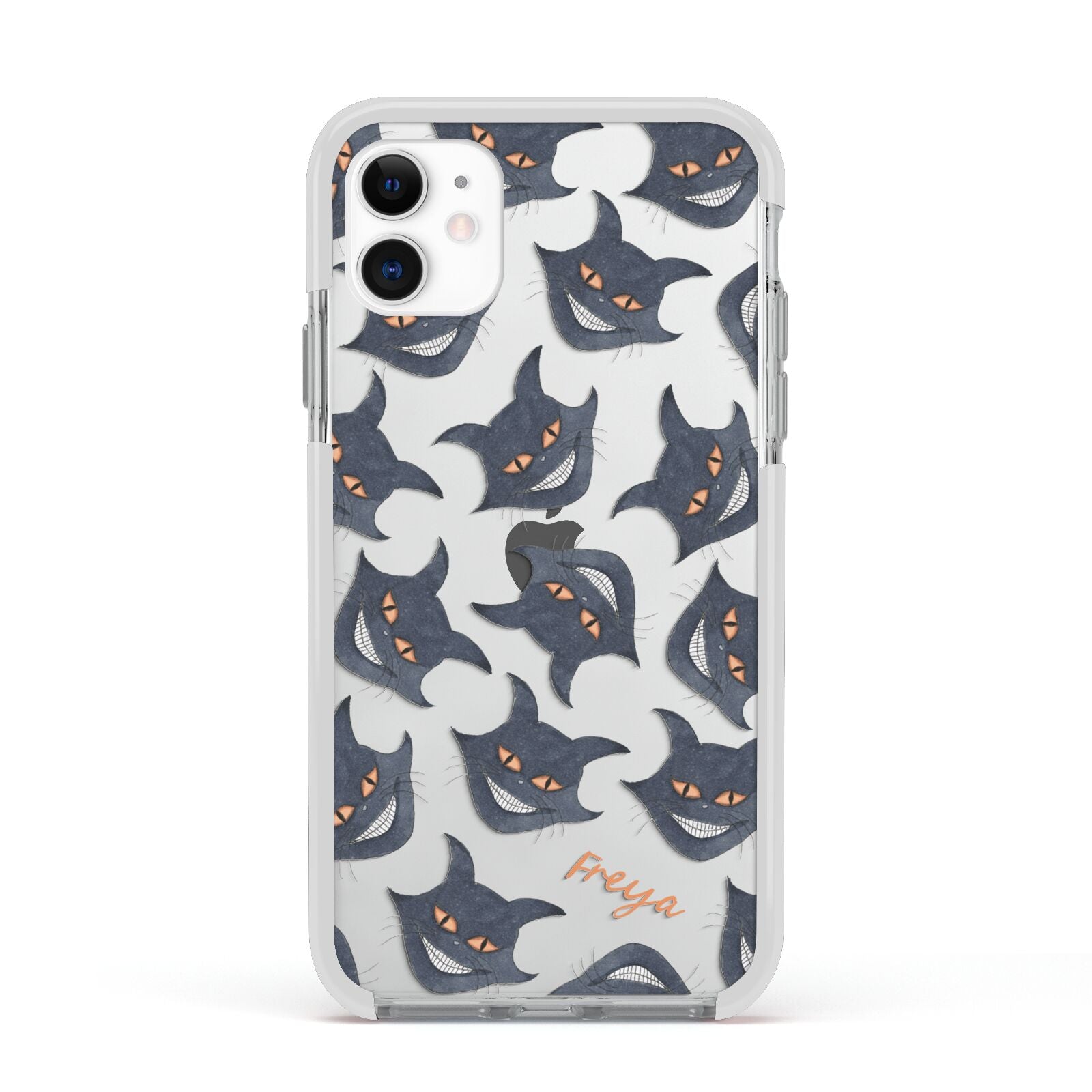 Creepy Cat Halloween Personalised Apple iPhone 11 in White with White Impact Case