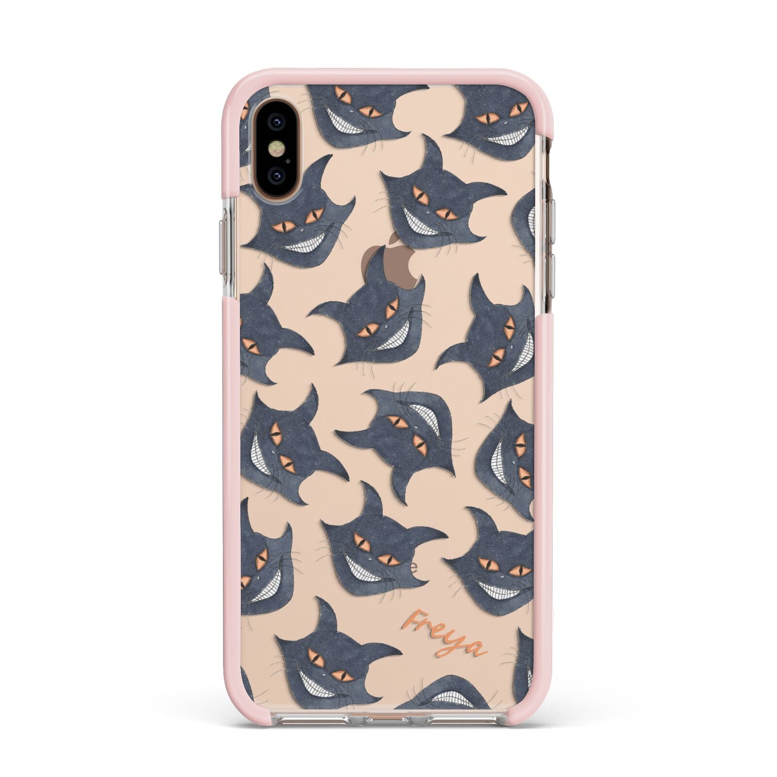 Creepy Cat Halloween Personalised Apple iPhone Xs Max Impact Case Pink Edge on Gold Phone