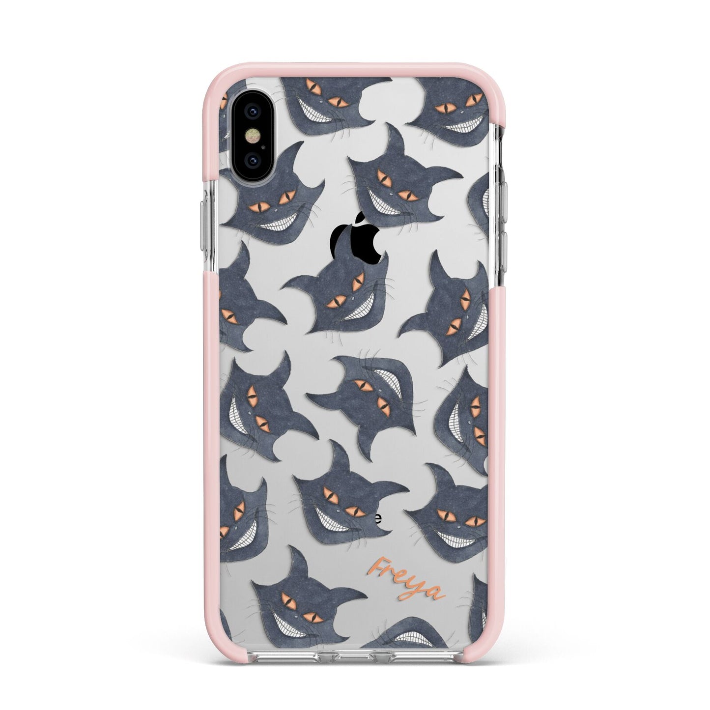Creepy Cat Halloween Personalised Apple iPhone Xs Max Impact Case Pink Edge on Silver Phone