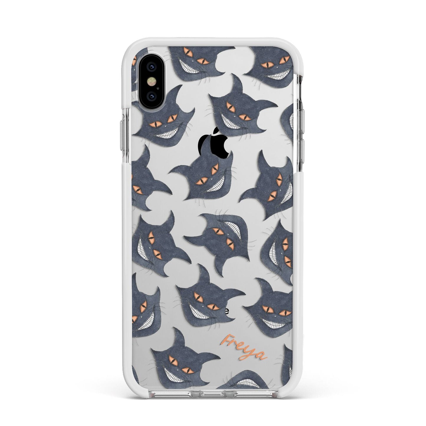 Creepy Cat Halloween Personalised Apple iPhone Xs Max Impact Case White Edge on Silver Phone