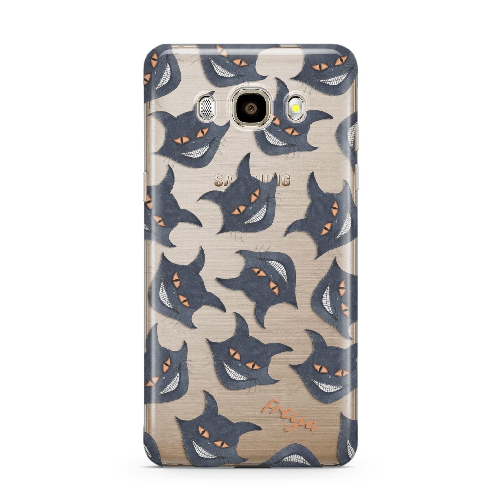 Creepy Cat Halloween Personalised Samsung Galaxy J7 2016 Case on gold phone