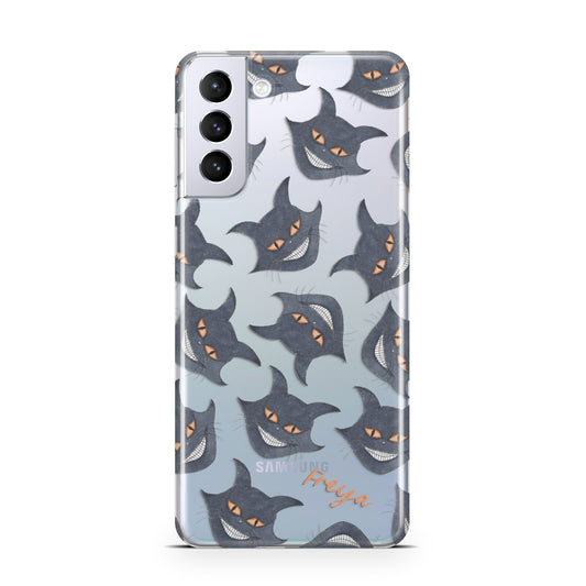 Creepy Cat Halloween Personalised Samsung S21 Plus Phone Case