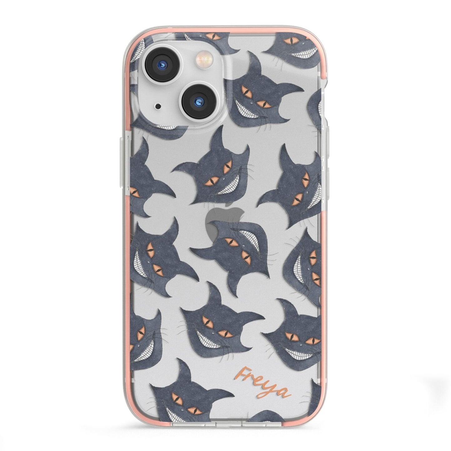 Creepy Cat Halloween Personalised iPhone 13 Mini TPU Impact Case with Pink Edges