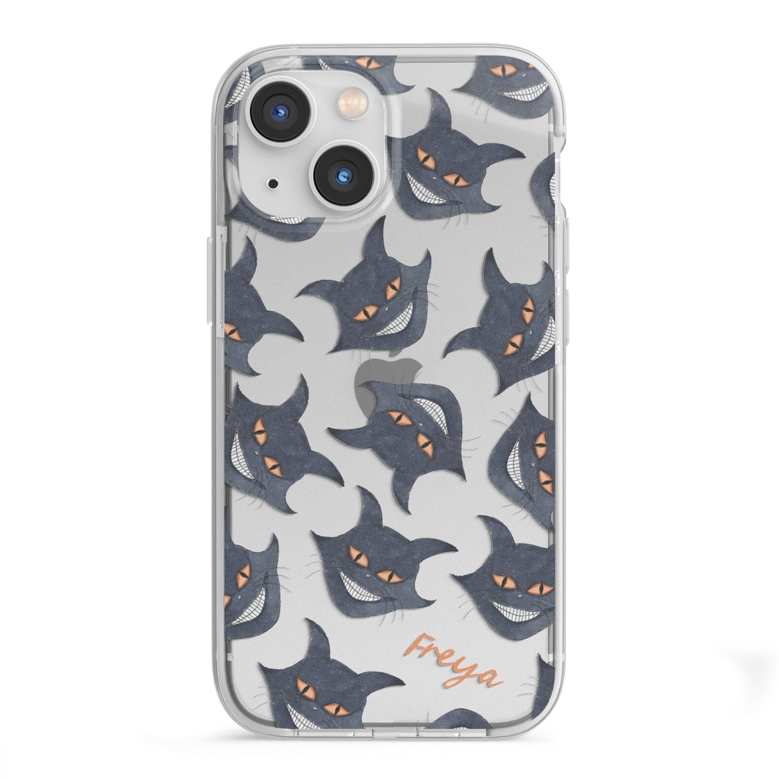 Creepy Cat Halloween Personalised iPhone 13 Mini TPU Impact Case with White Edges