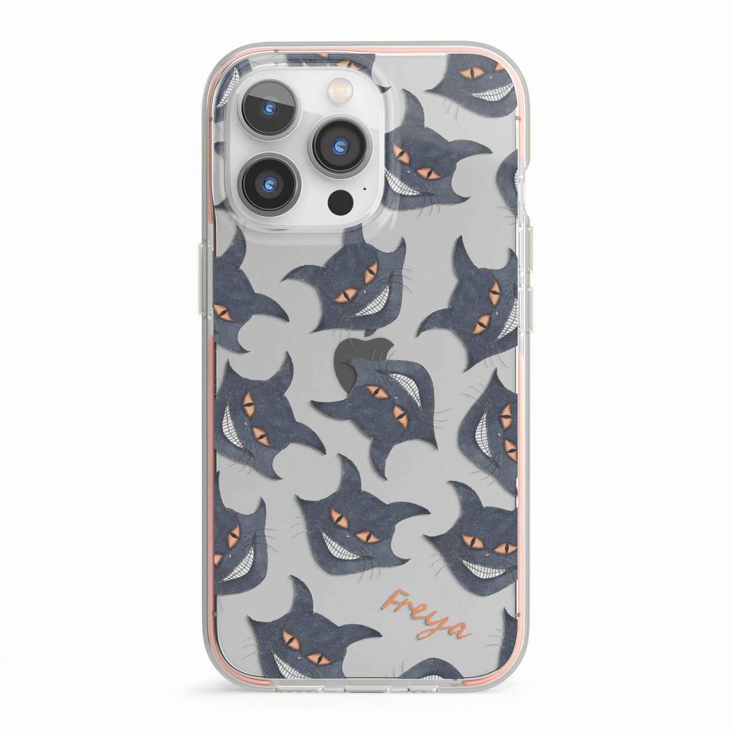 Creepy Cat Halloween Personalised iPhone 13 Pro TPU Impact Case with Pink Edges