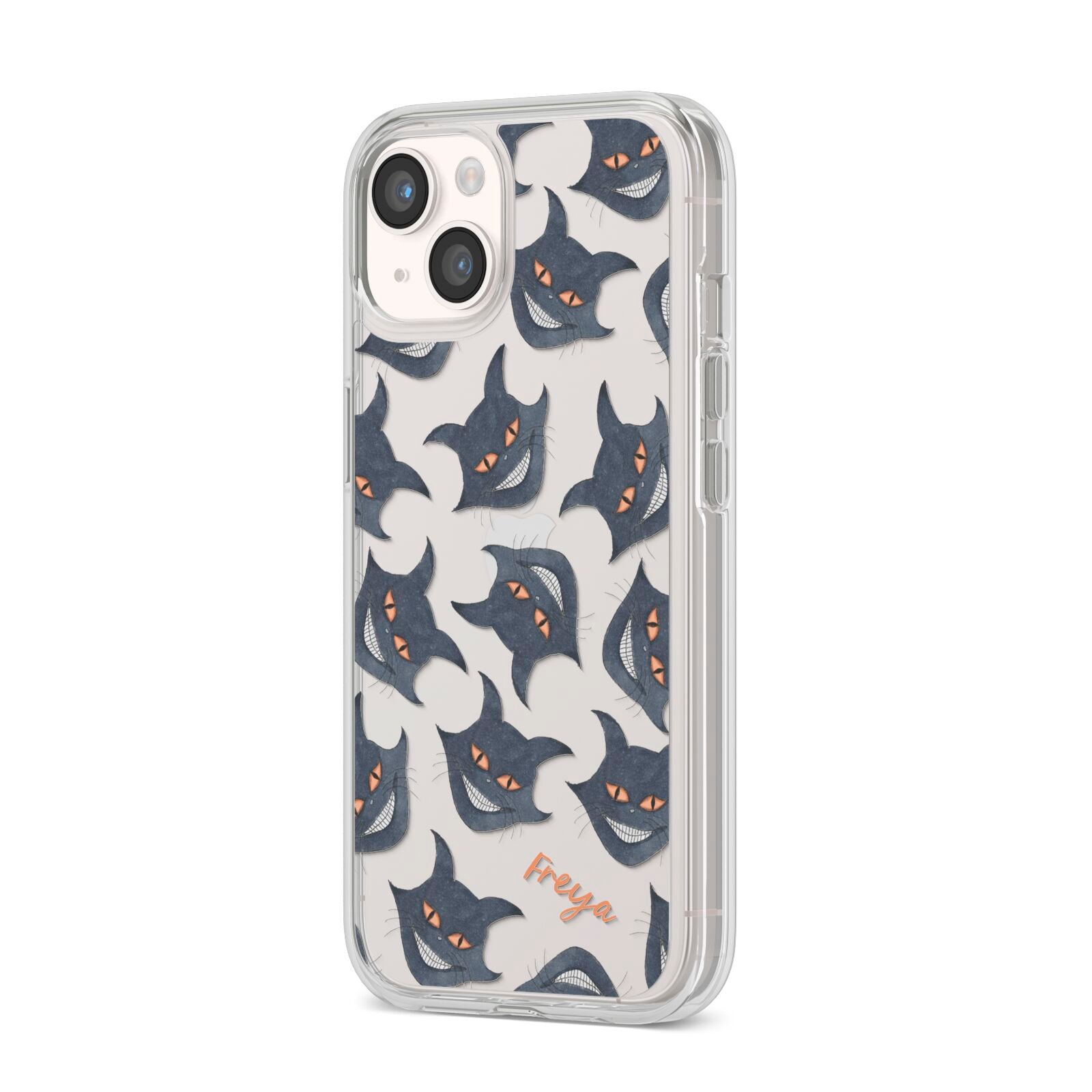 Creepy Cat Halloween Personalised iPhone 14 Clear Tough Case Starlight Angled Image