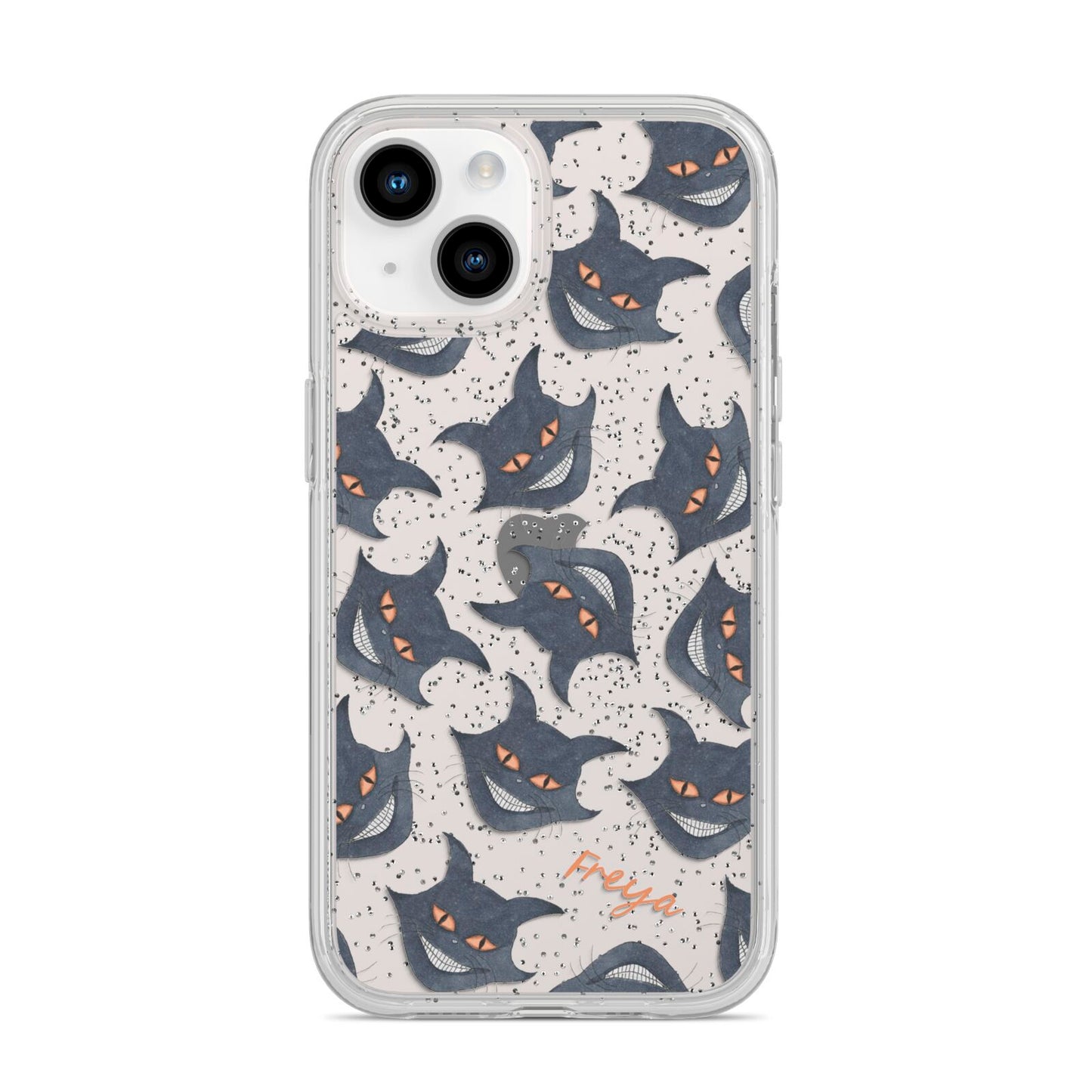 Creepy Cat Halloween Personalised iPhone 14 Glitter Tough Case Starlight