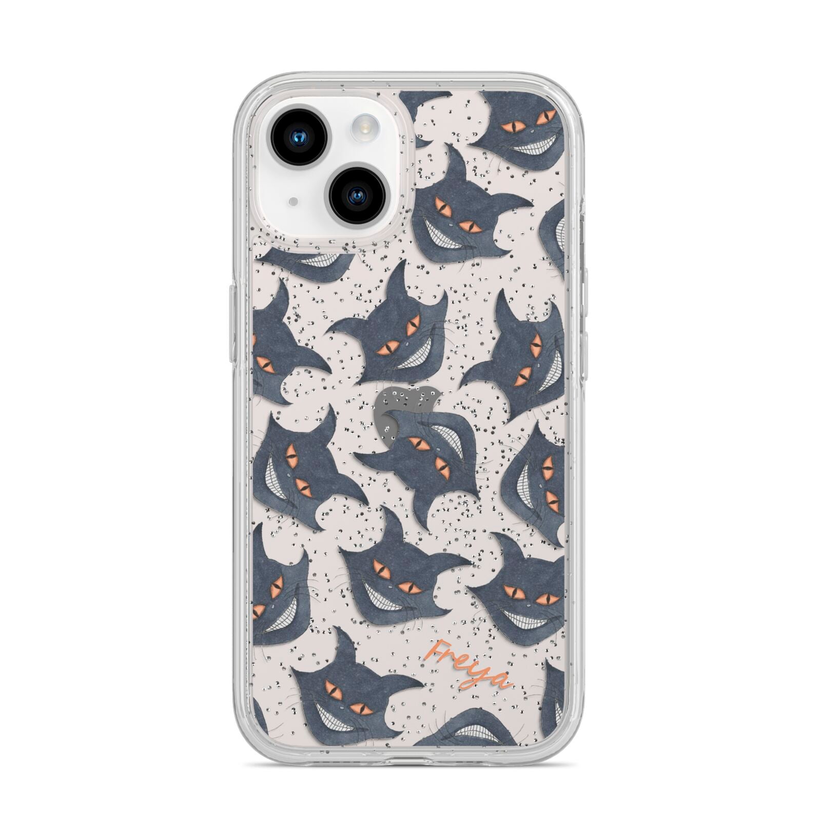 Creepy Cat Halloween Personalised iPhone 14 Glitter Tough Case Starlight