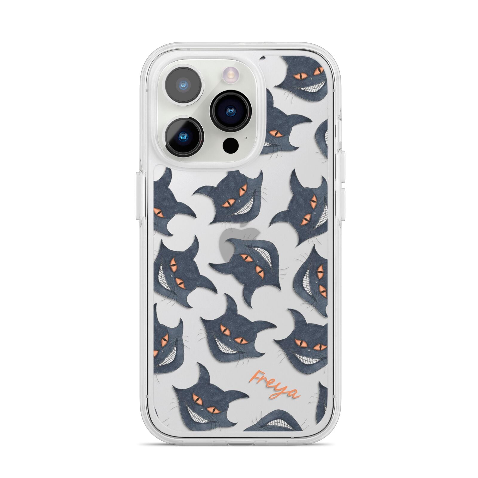 Creepy Cat Halloween Personalised iPhone 14 Pro Clear Tough Case Silver