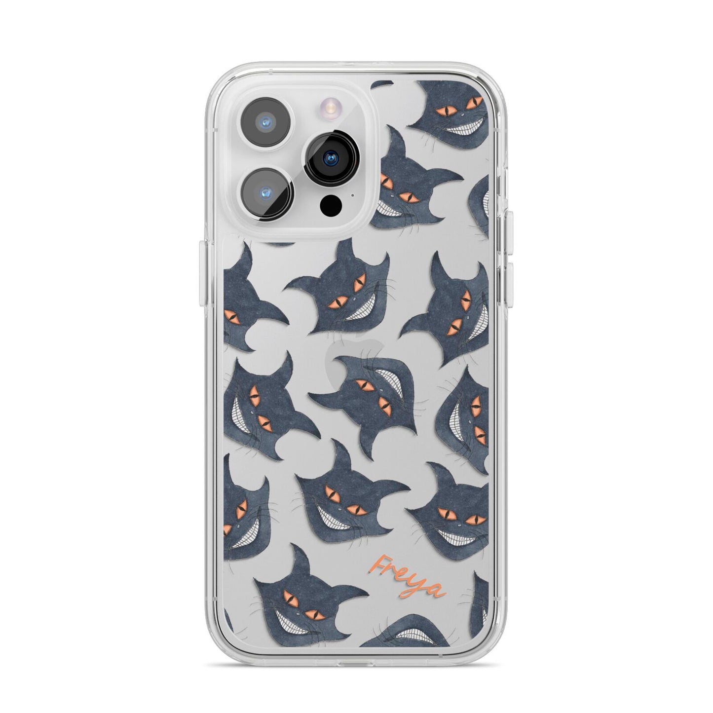 Creepy Cat Halloween Personalised iPhone 14 Pro Max Clear Tough Case Silver