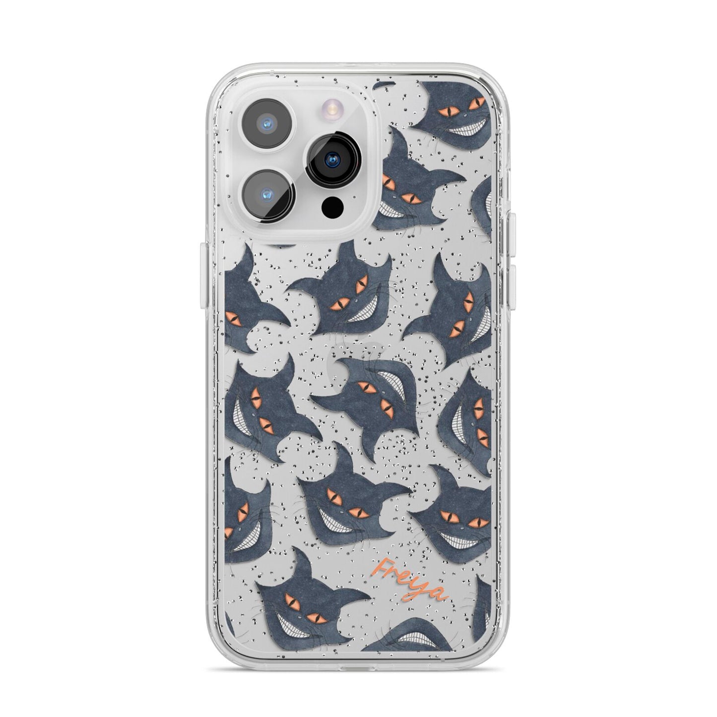 Creepy Cat Halloween Personalised iPhone 14 Pro Max Glitter Tough Case Silver