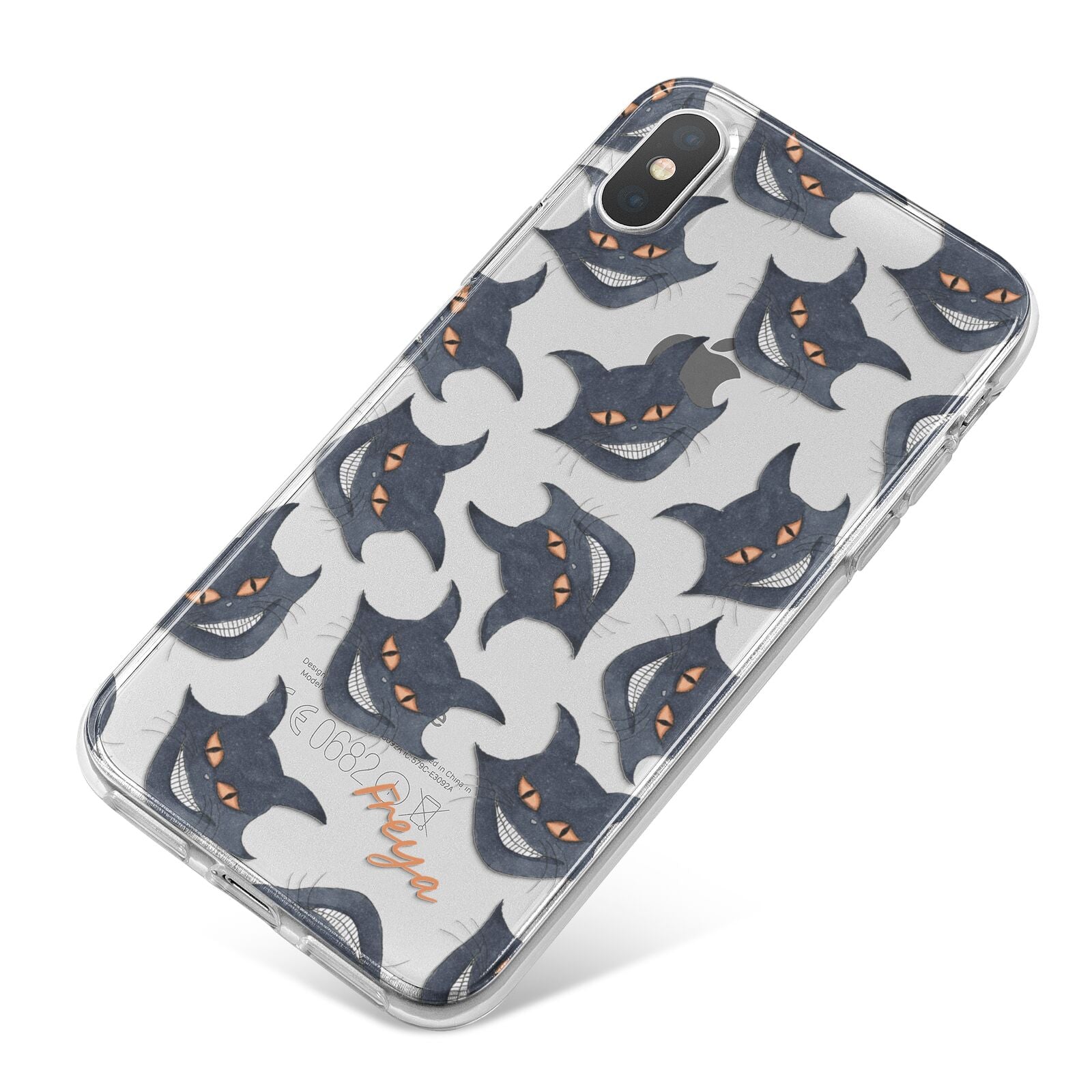 Creepy Cat Halloween Personalised iPhone X Bumper Case on Silver iPhone