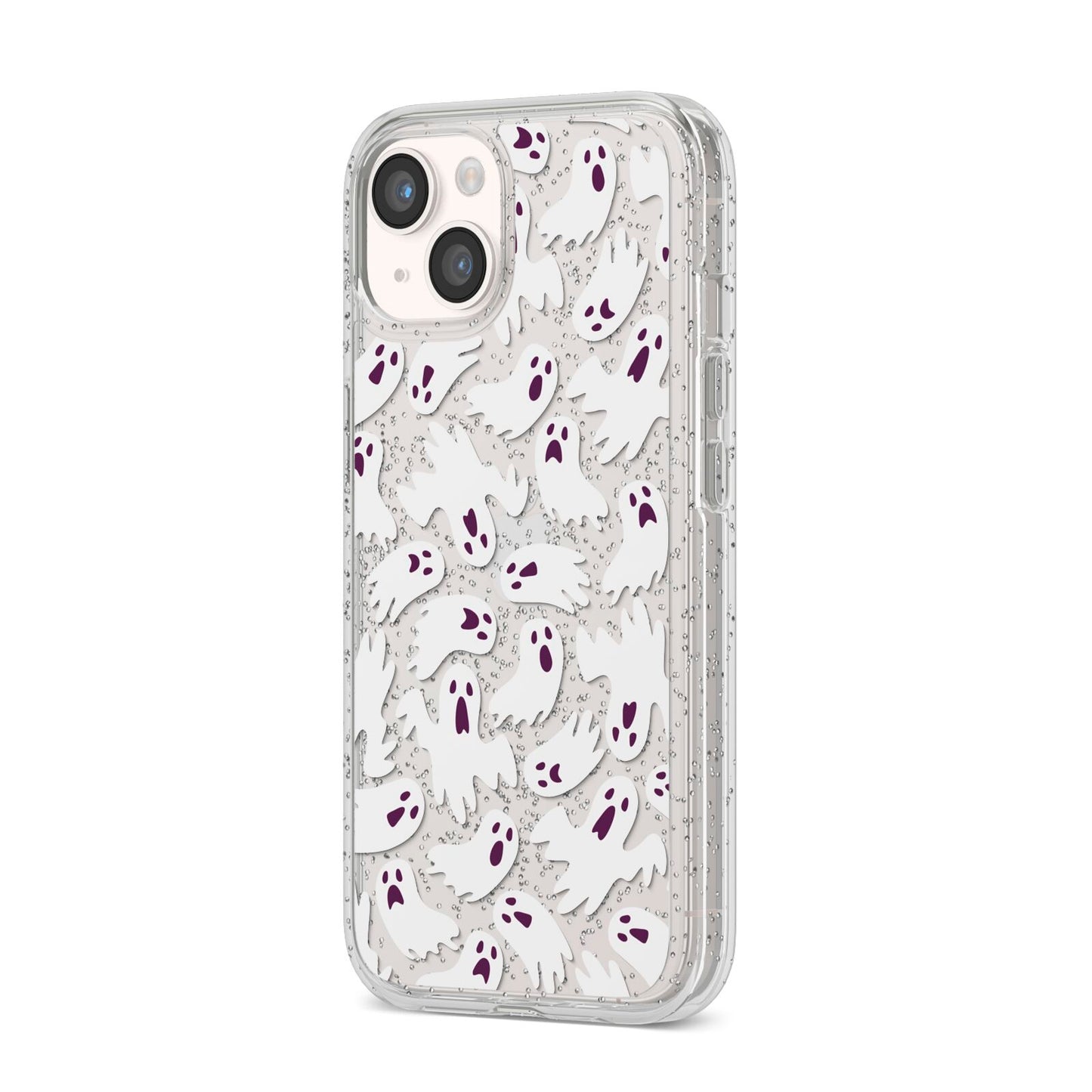 Crowd of Ghosts with Transparent Background iPhone 14 Glitter Tough Case Starlight Angled Image