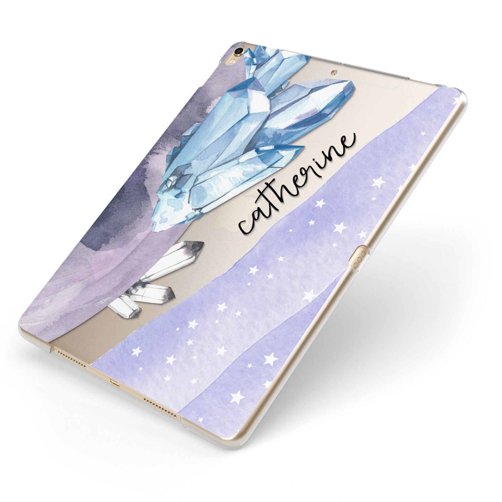 Crystals Personalised Name Apple iPad Case on Gold iPad Side View