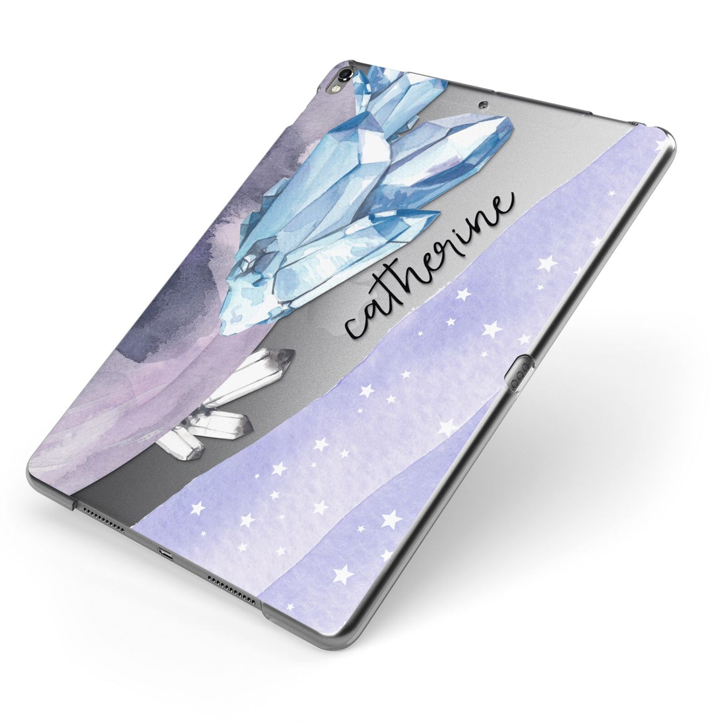 Crystals Personalised Name Apple iPad Case on Grey iPad Side View