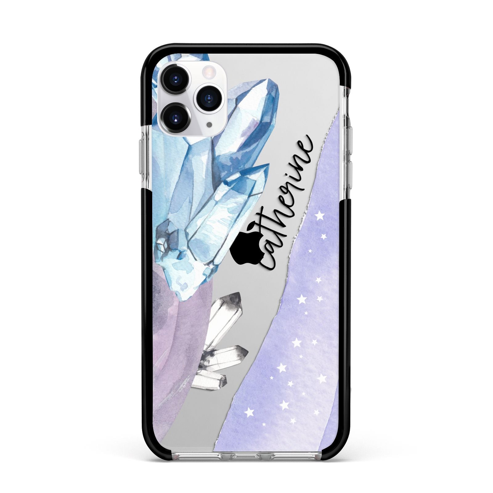 Crystals Personalised Name Apple iPhone 11 Pro Max in Silver with Black Impact Case