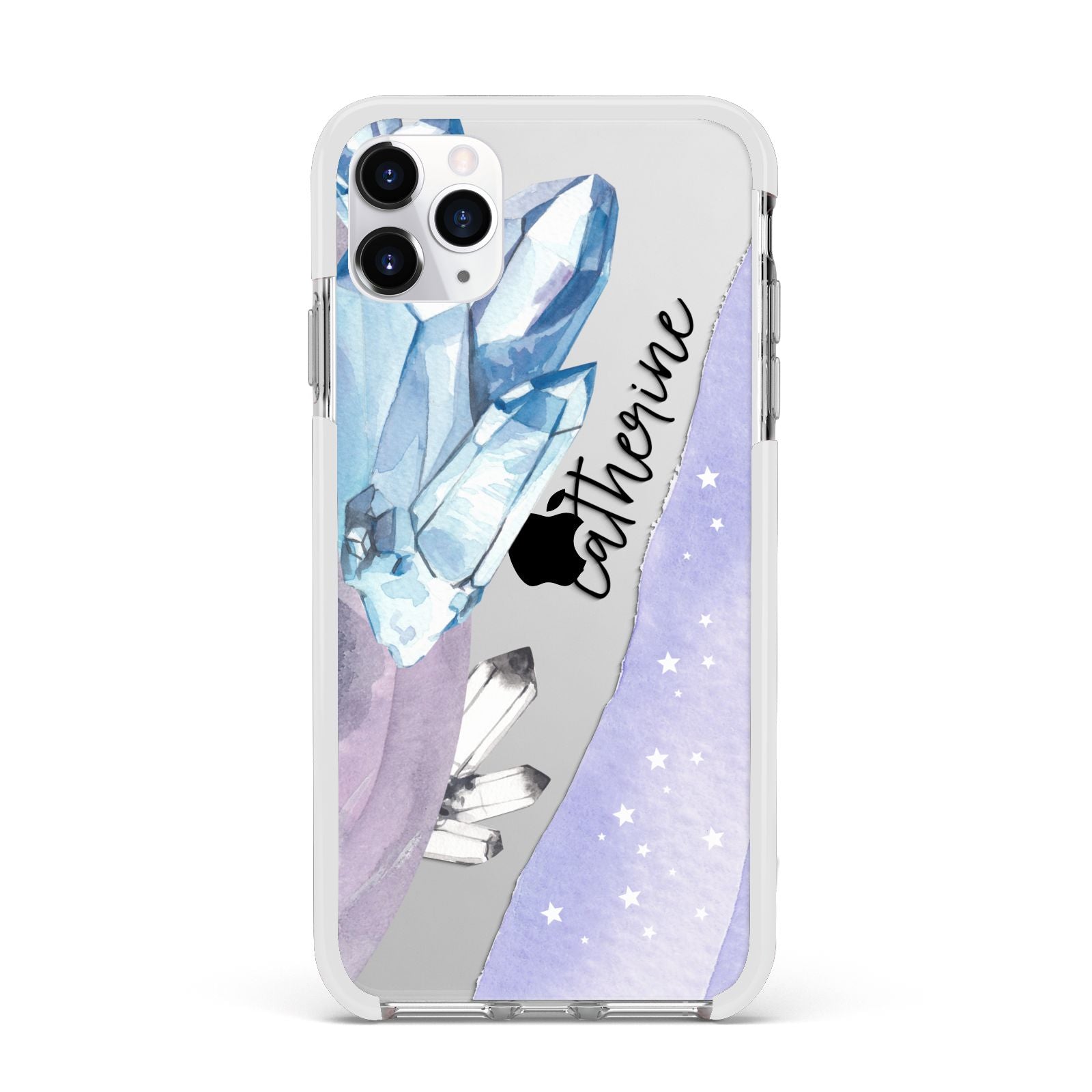 Crystals Personalised Name Apple iPhone 11 Pro Max in Silver with White Impact Case