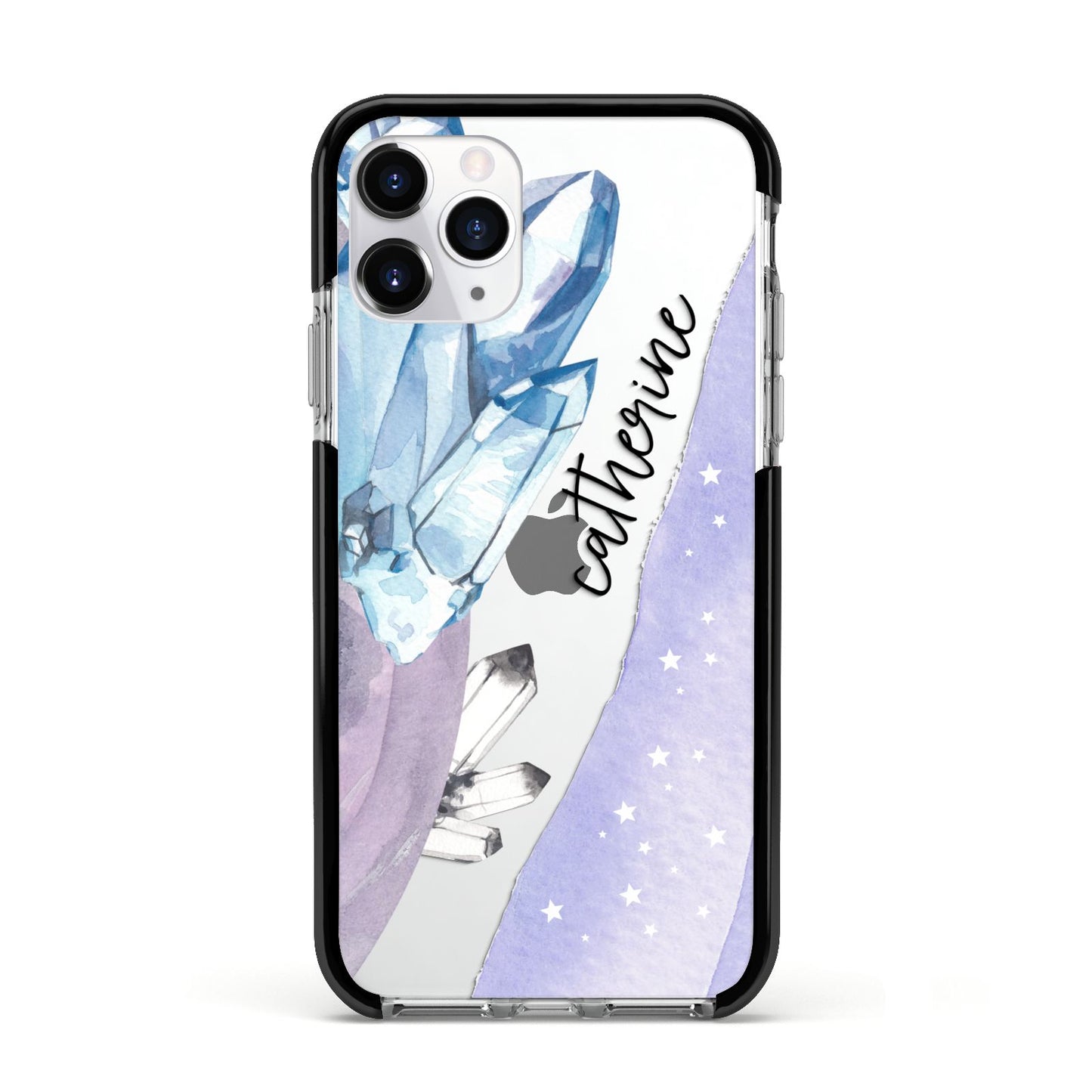 Crystals Personalised Name Apple iPhone 11 Pro in Silver with Black Impact Case