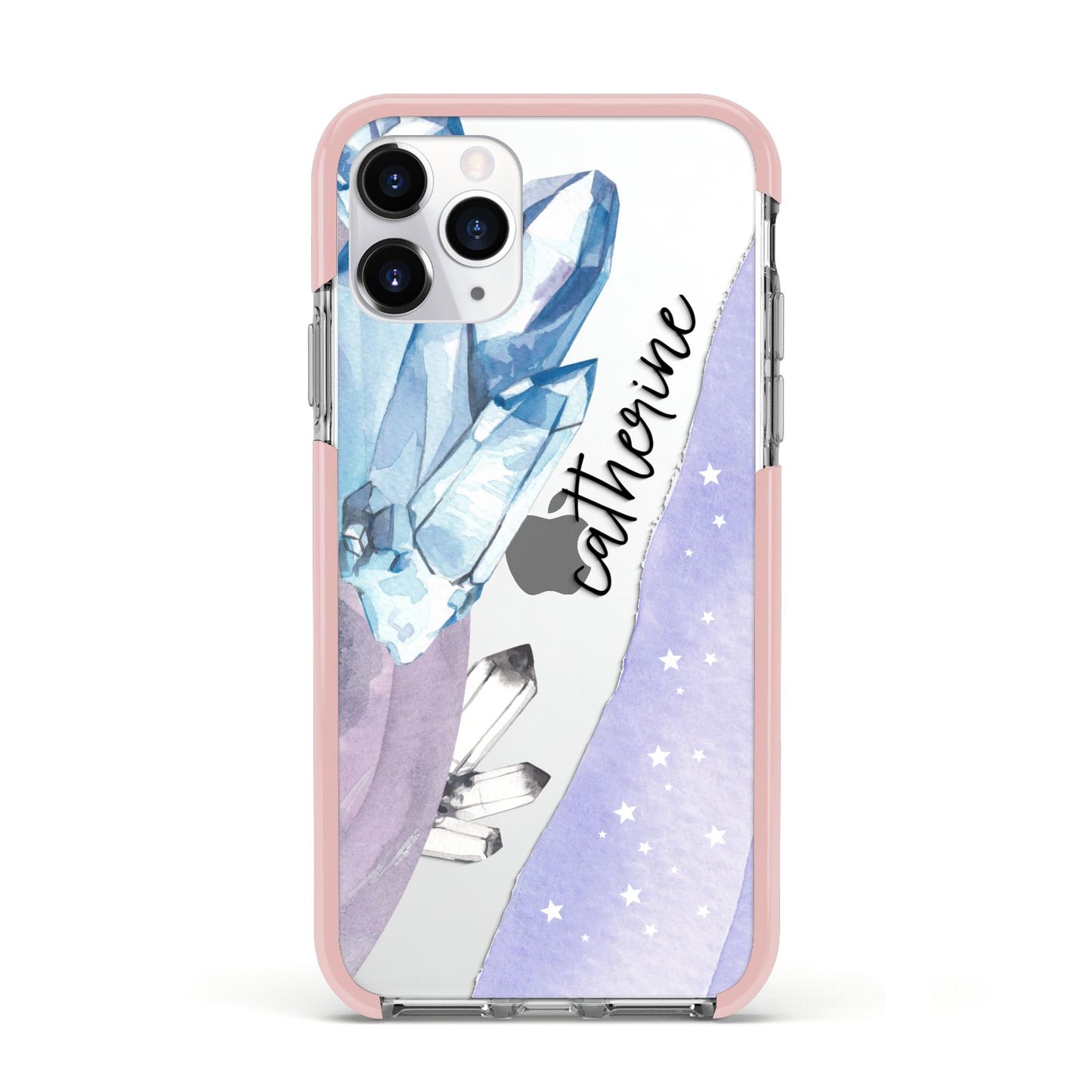 Crystals Personalised Name Apple iPhone 11 Pro in Silver with Pink Impact Case