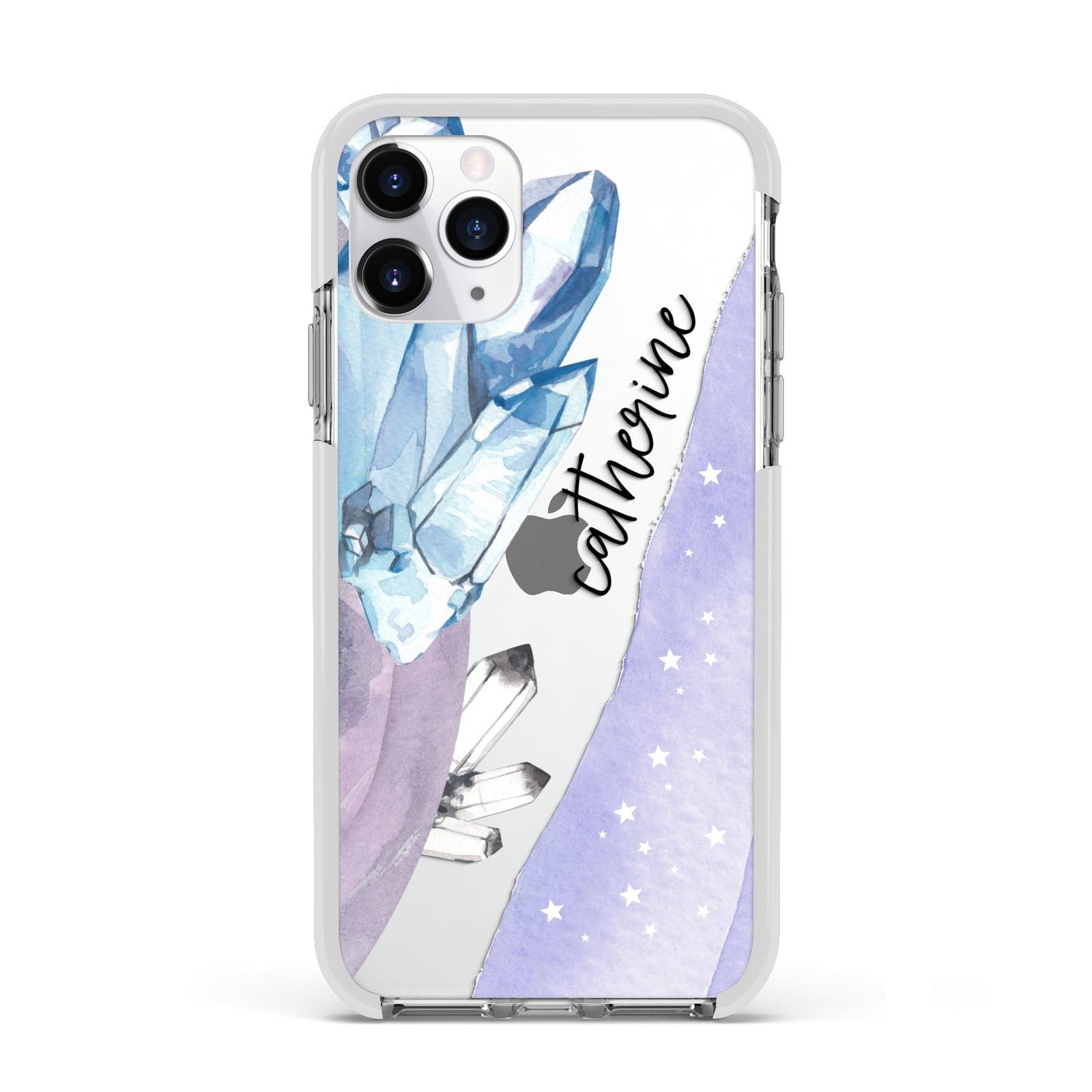 Crystals Personalised Name Apple iPhone 11 Pro in Silver with White Impact Case