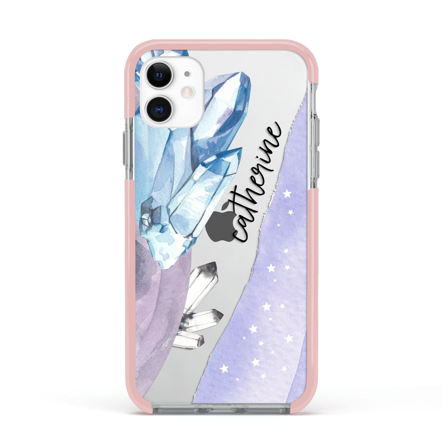 Crystals Personalised Name Apple iPhone 11 in White with Pink Impact Case