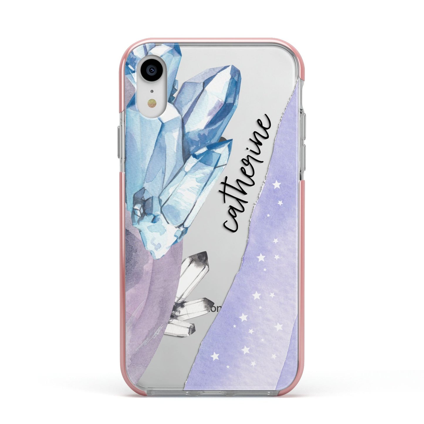 Crystals Personalised Name Apple iPhone XR Impact Case Pink Edge on Silver Phone