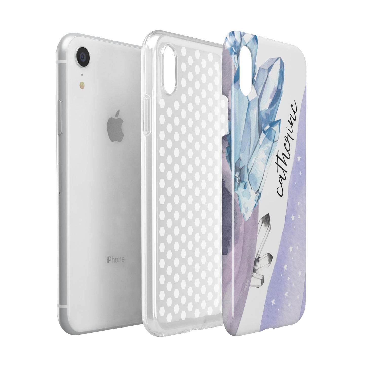 Crystals Personalised Name Apple iPhone XR White 3D Tough Case Expanded view