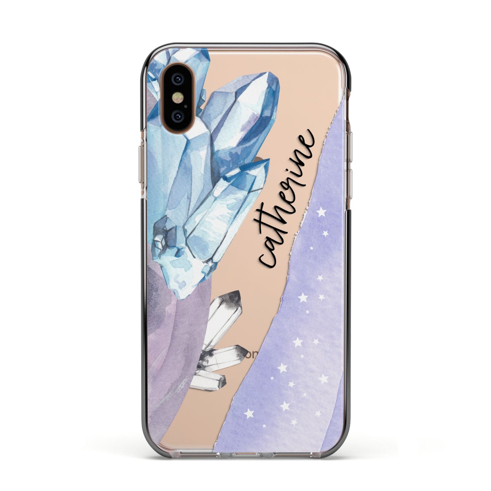 Crystals Personalised Name Apple iPhone Xs Impact Case Black Edge on Gold Phone