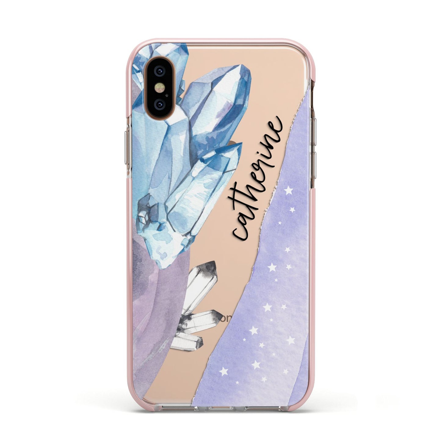Crystals Personalised Name Apple iPhone Xs Impact Case Pink Edge on Gold Phone