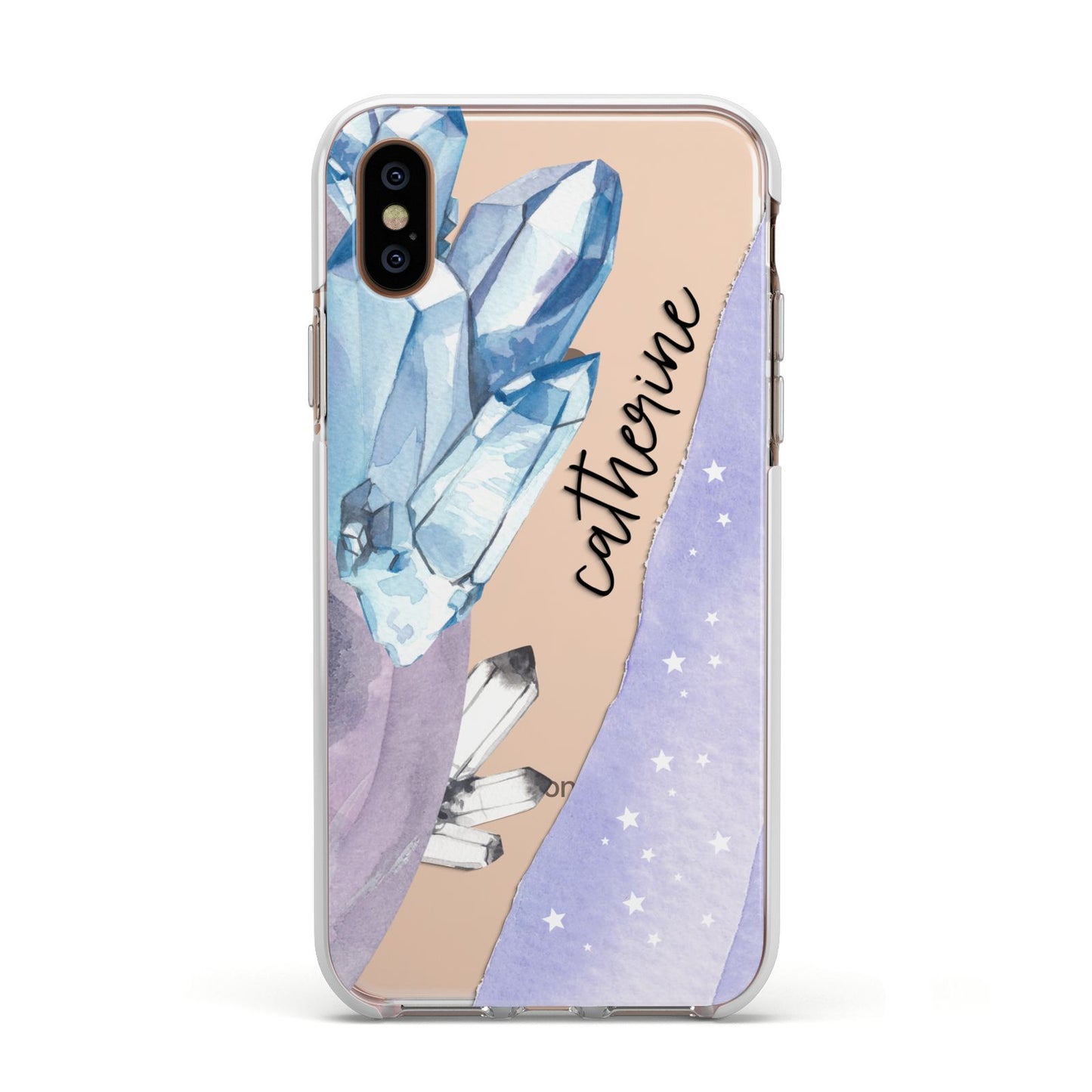 Crystals Personalised Name Apple iPhone Xs Impact Case White Edge on Gold Phone
