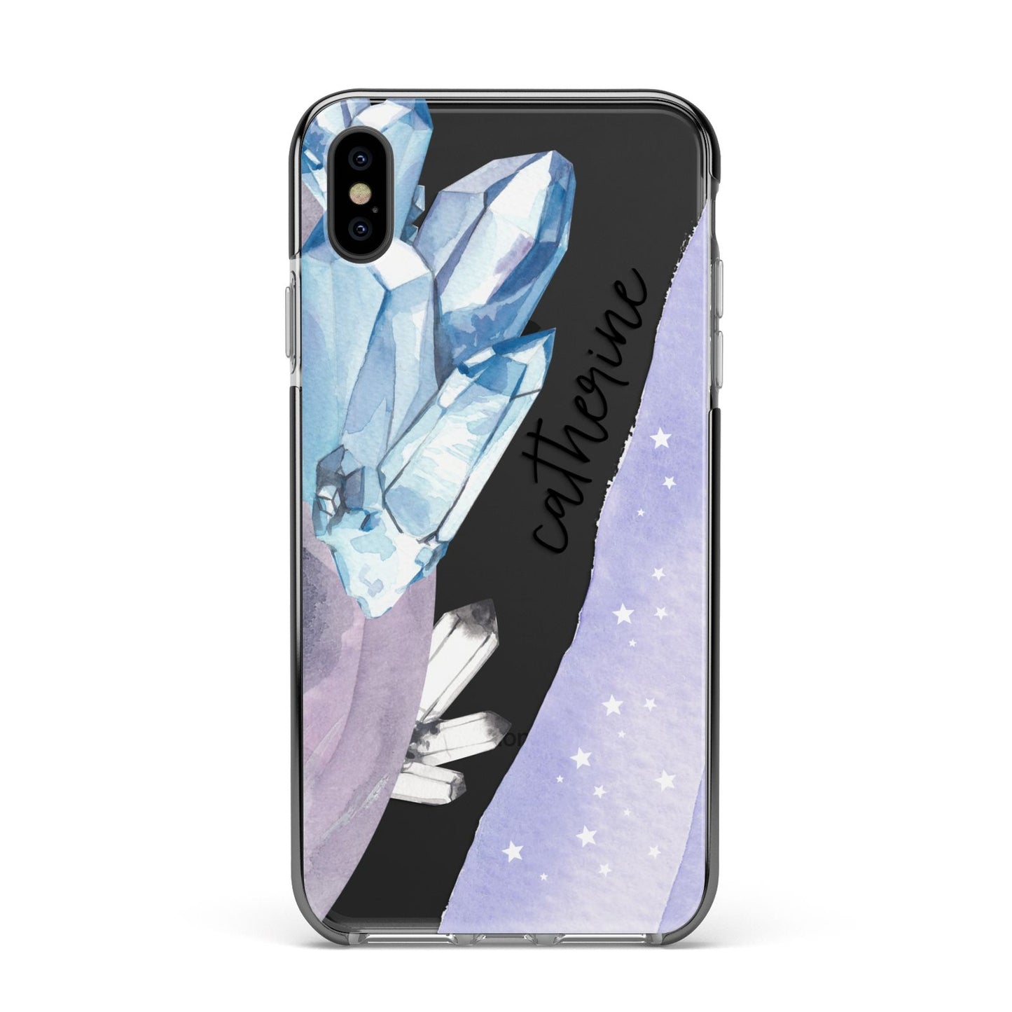 Crystals Personalised Name Apple iPhone Xs Max Impact Case Black Edge on Black Phone