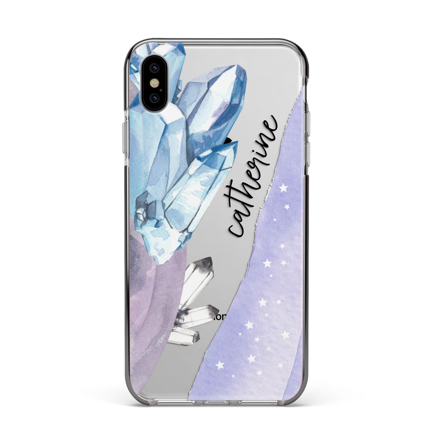 Crystals Personalised Name Apple iPhone Xs Max Impact Case Black Edge on Silver Phone