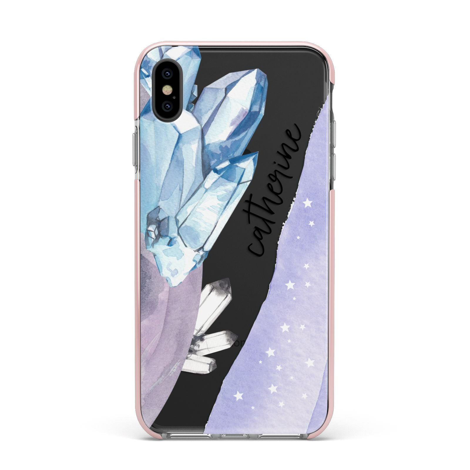 Crystals Personalised Name Apple iPhone Xs Max Impact Case Pink Edge on Black Phone