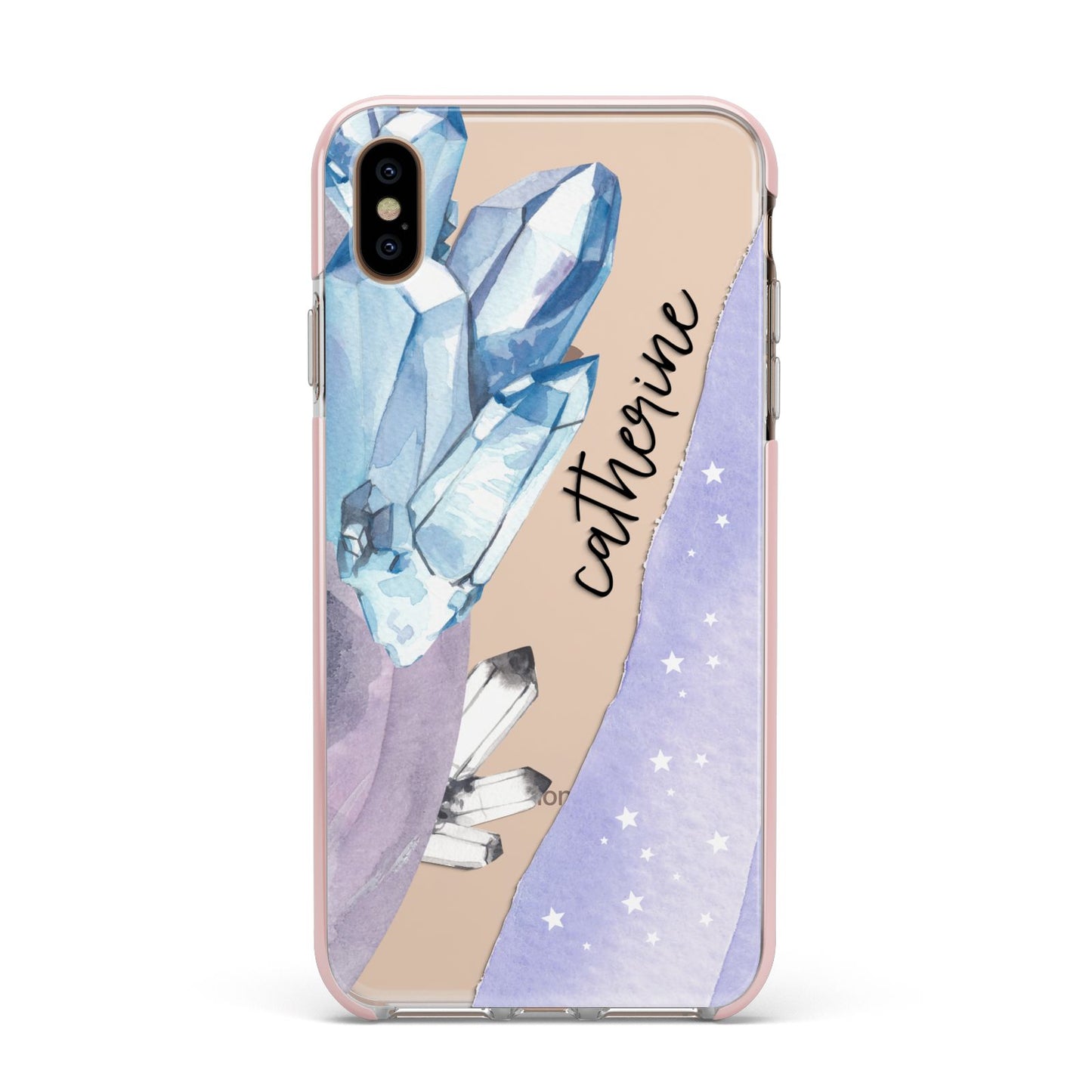 Crystals Personalised Name Apple iPhone Xs Max Impact Case Pink Edge on Gold Phone