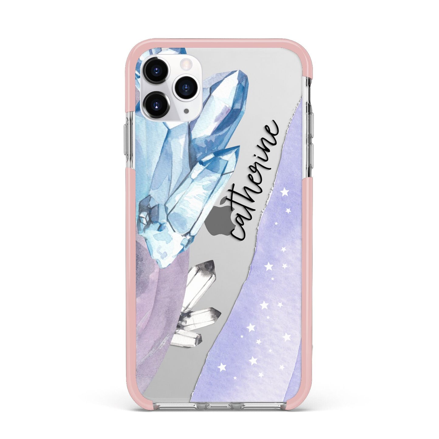 Crystals Personalised Name iPhone 11 Pro Max Impact Pink Edge Case